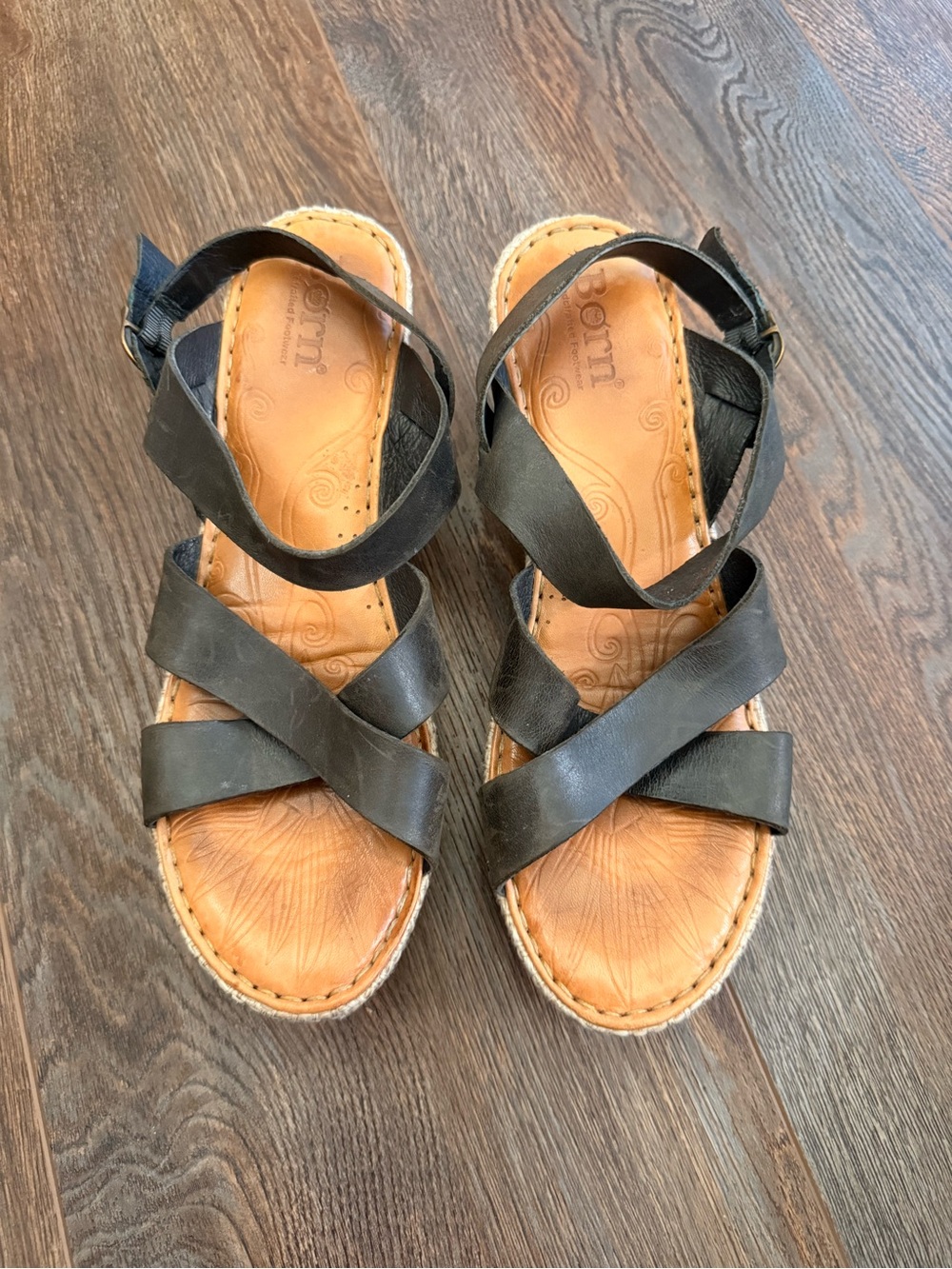 Born Black Leather Platform Sandals